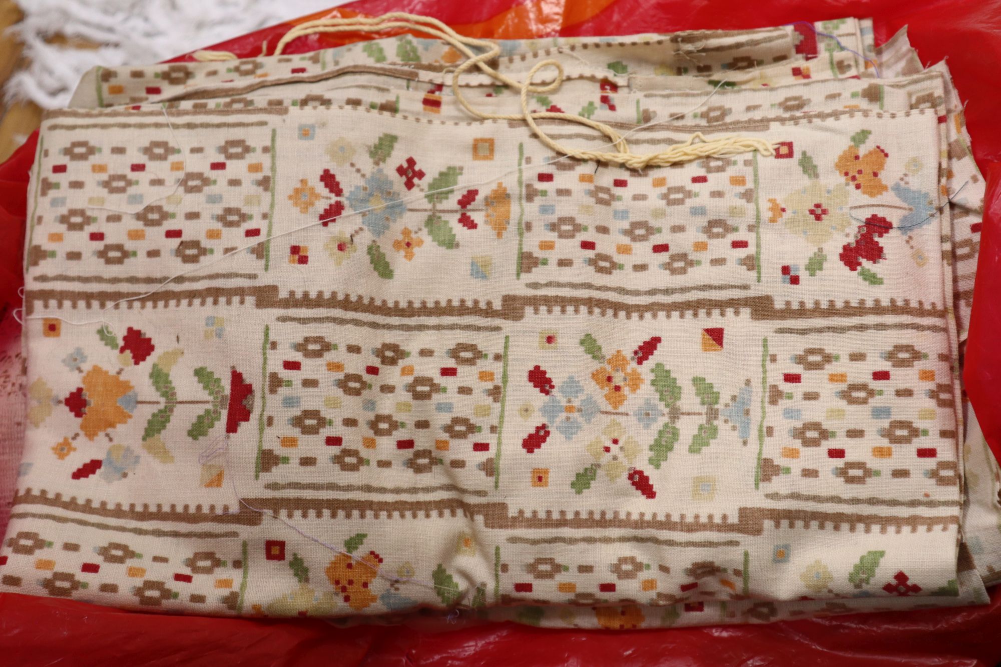 Two Indian bedspreads and vintage fabrics